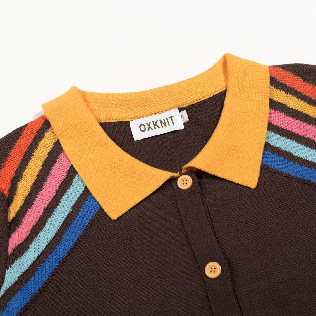 Women's Brown Vintage Sporty Pocket Short-Sleeve Knit Dress