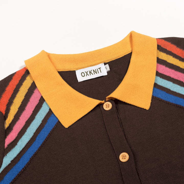 Women's Brown Vintage Sporty Pocket Short-Sleeve Knit Dress