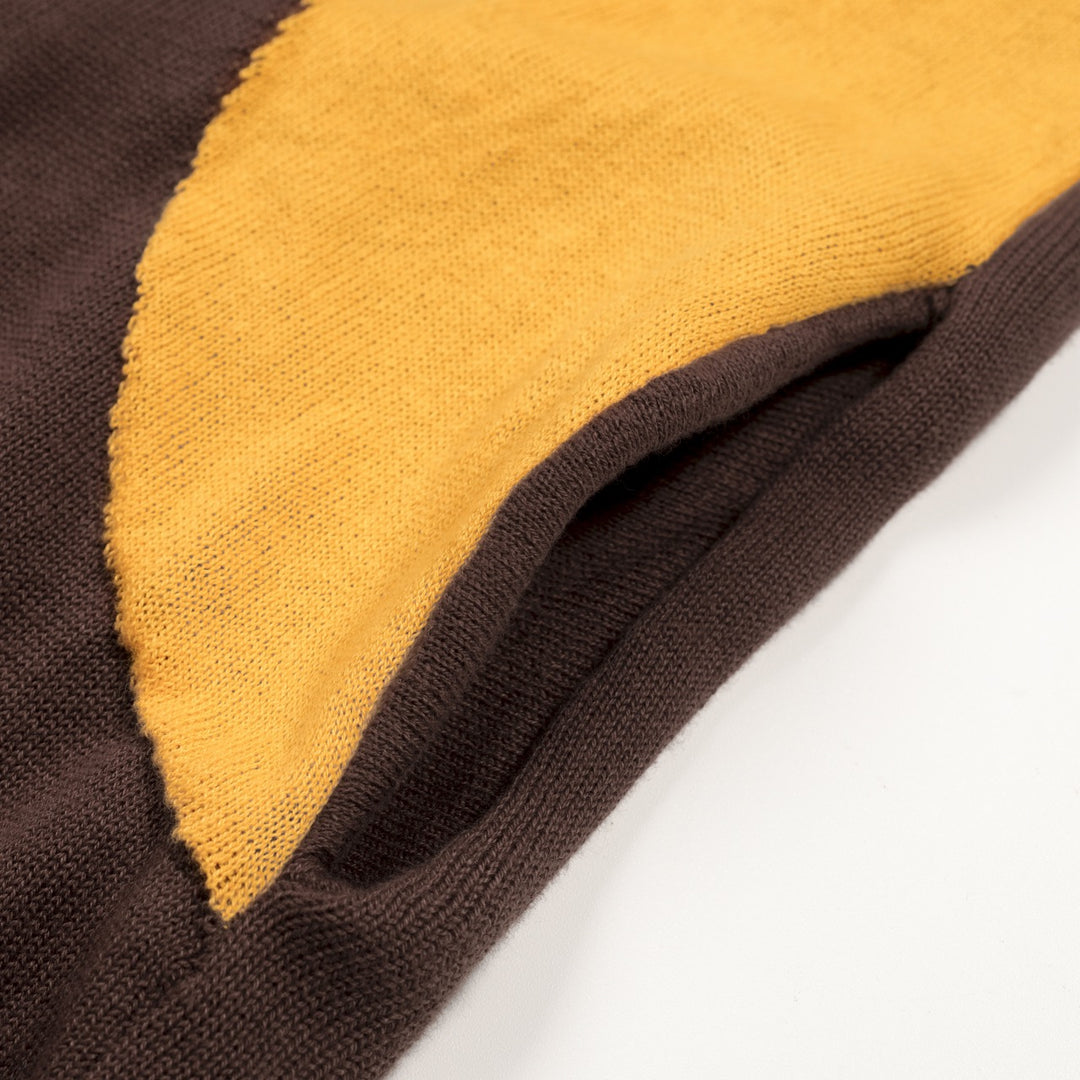 Women's Brown Vintage Sporty Pocket Short-Sleeve Knit Dress