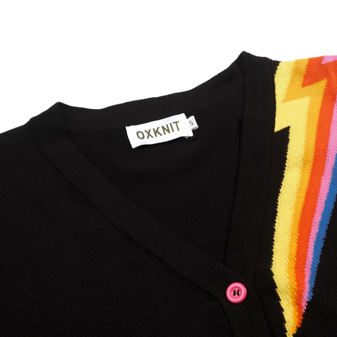 Women's Black Rainbow Lightning Pattern Pocket Short-Sleeve Knit Dress