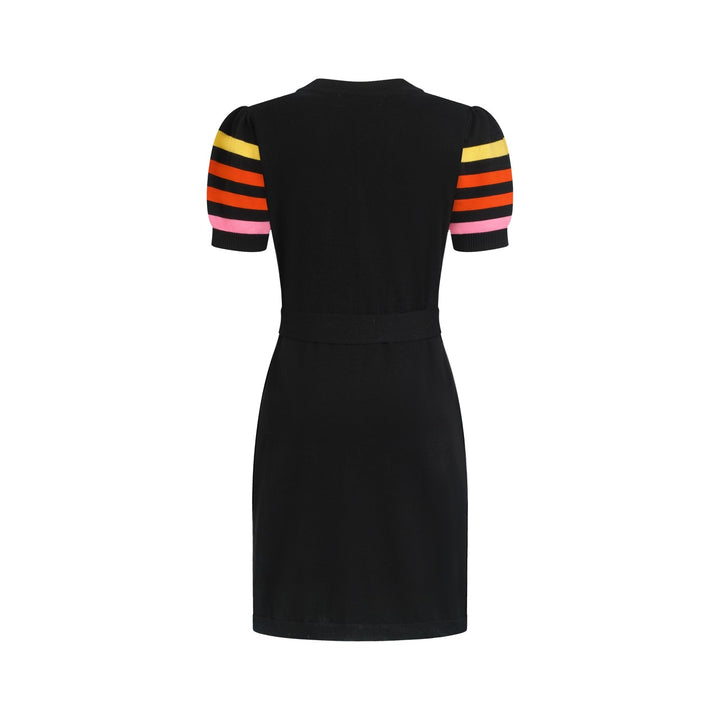 Women's Black Rainbow Lightning Pattern Pocket Short-Sleeve Knit Dress