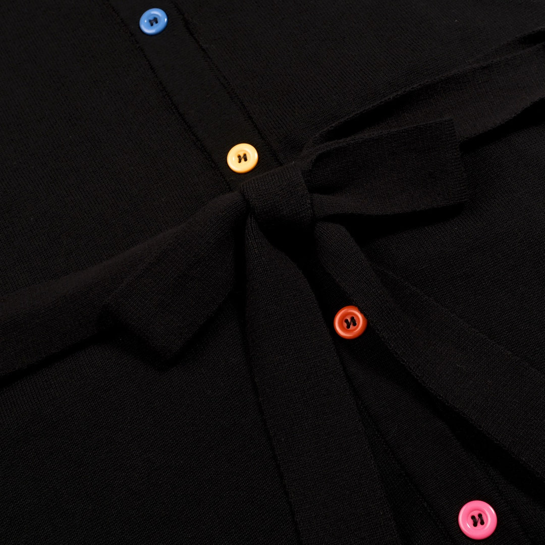 Women's Black Rainbow Lightning Pattern Pocket Short-Sleeve Knit Dress