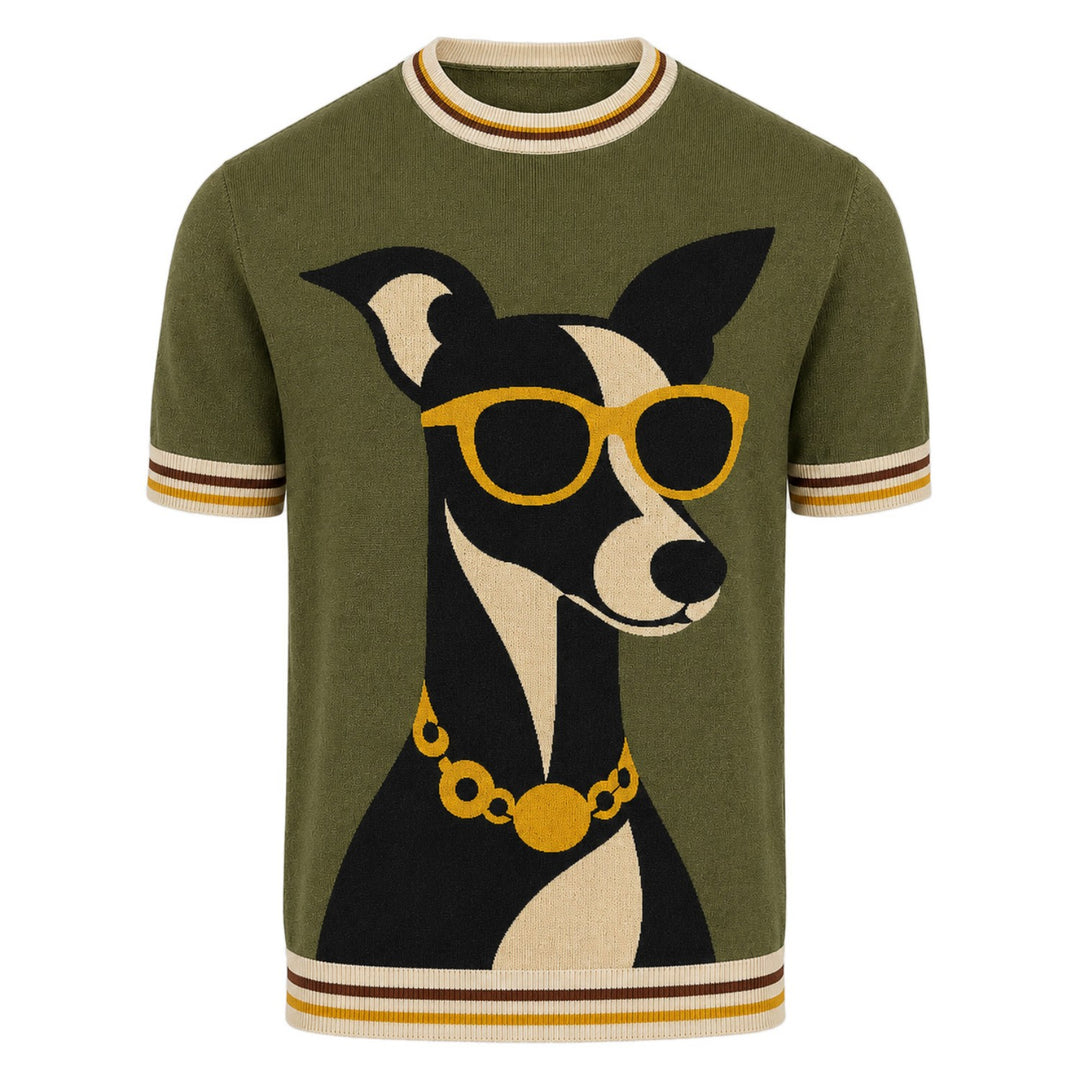 Men's Green Vintage Cool Houndstooth-Inspired Jacquard Knit T-Shirt