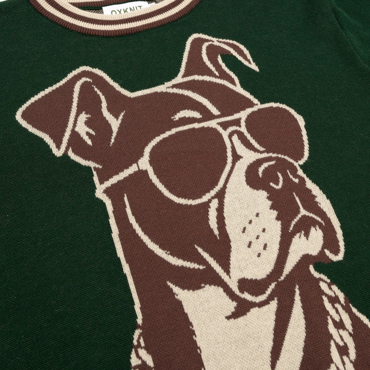 Ανδρικό Πράσινο Πλεκτό T-Shirt με Διασκεδαστικό Σχέδιο Κατοικίδιου