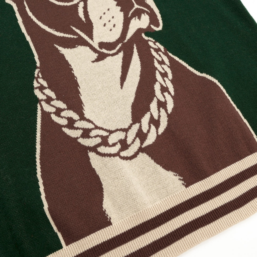 Ανδρικό Πράσινο Πλεκτό T-Shirt με Διασκεδαστικό Σχέδιο Κατοικίδιου
