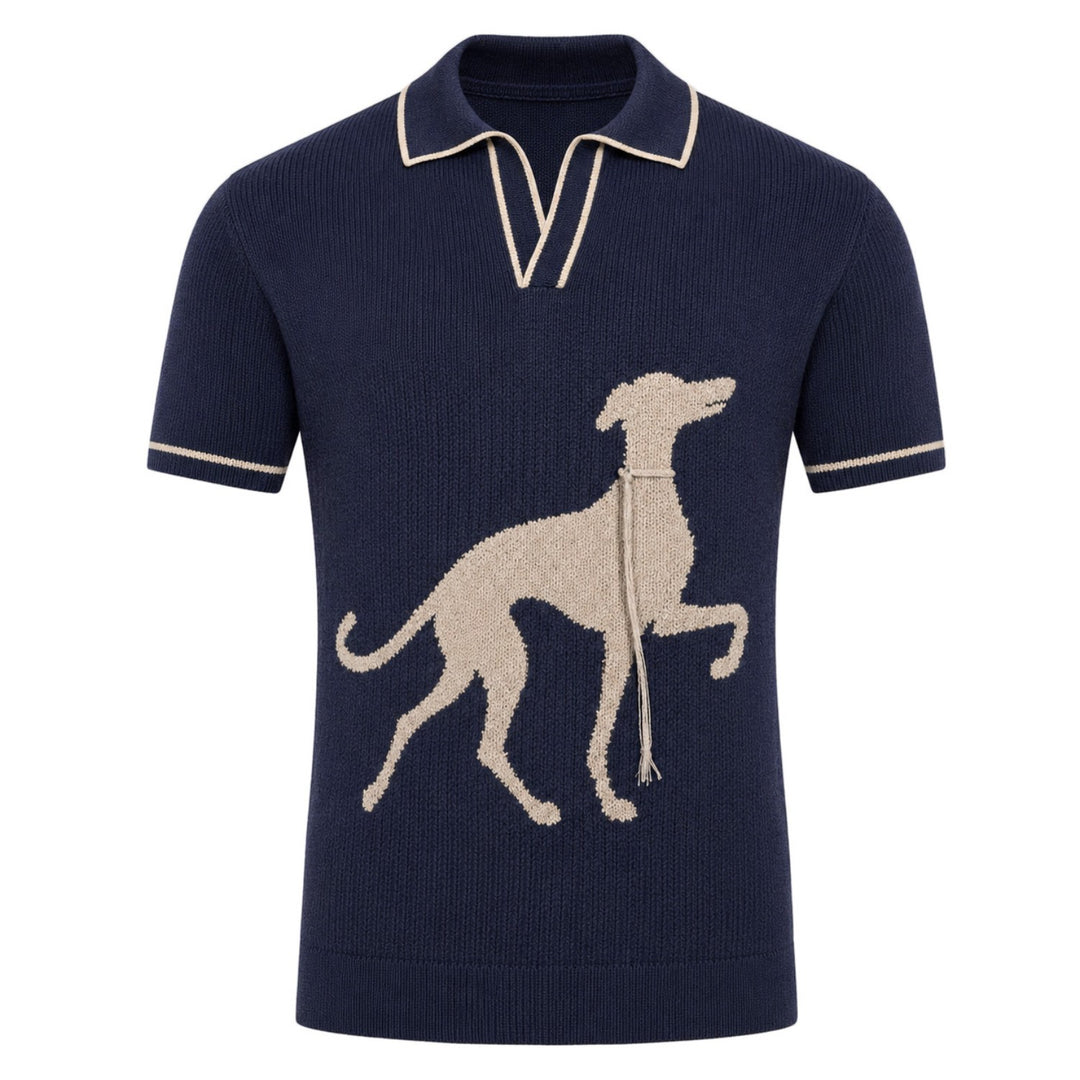 Camiseta de punto jacquard con paisaje azul oscuro para hombre)