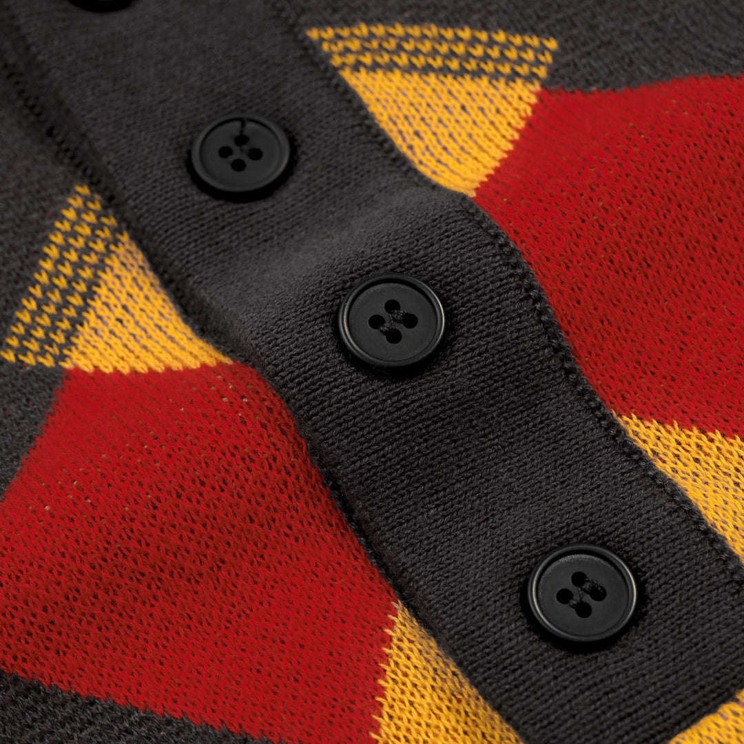 Herren Dunkelgraues 70er Retro Argyle Polo-Kragen Strick-T-Shirt