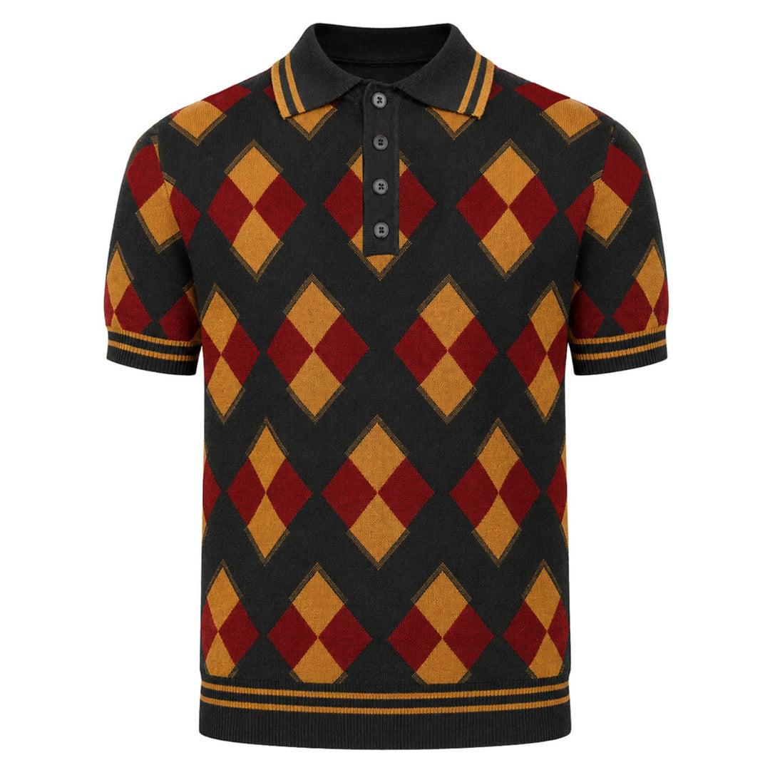 Mørkeblå landskab Jacquard strik T-shirt til mænd)