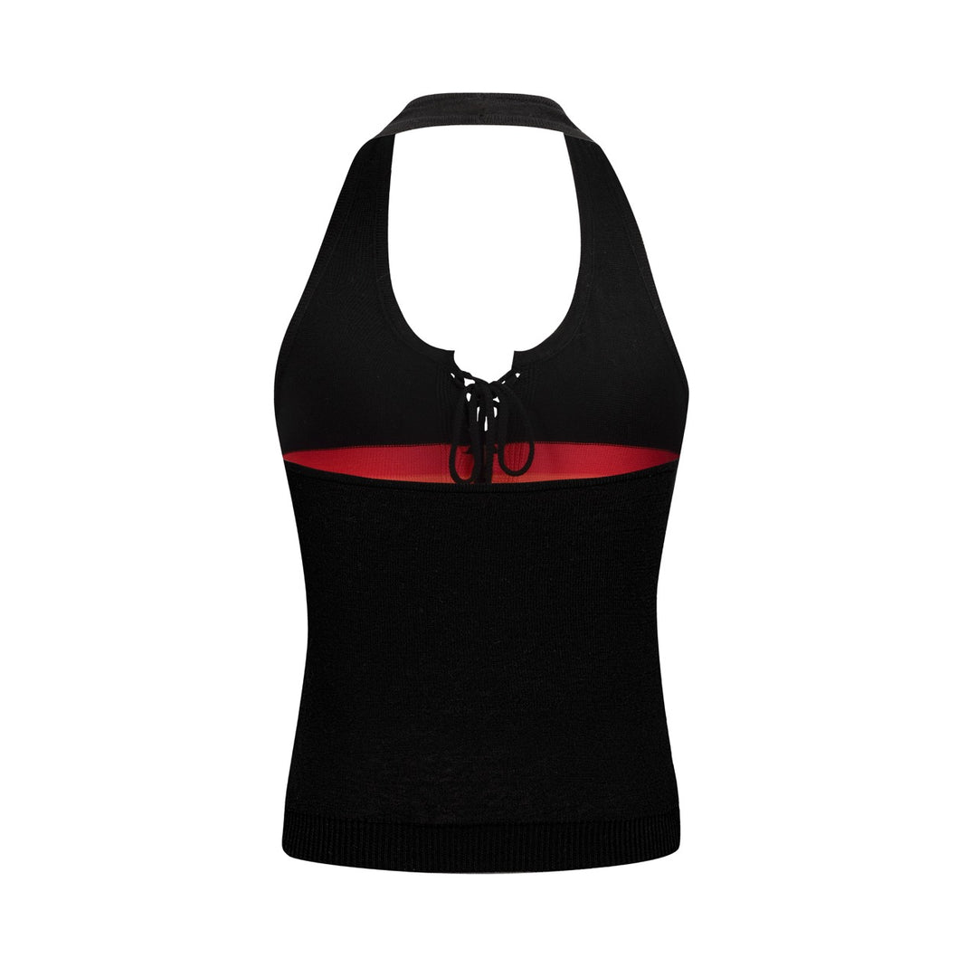 Women's Black 70s Rainbow Retro Knit Camisole Vest