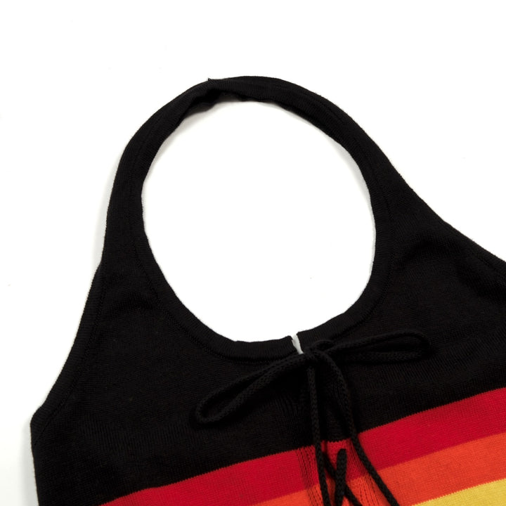 Women's Black 70s Rainbow Retro Knit Camisole Vest