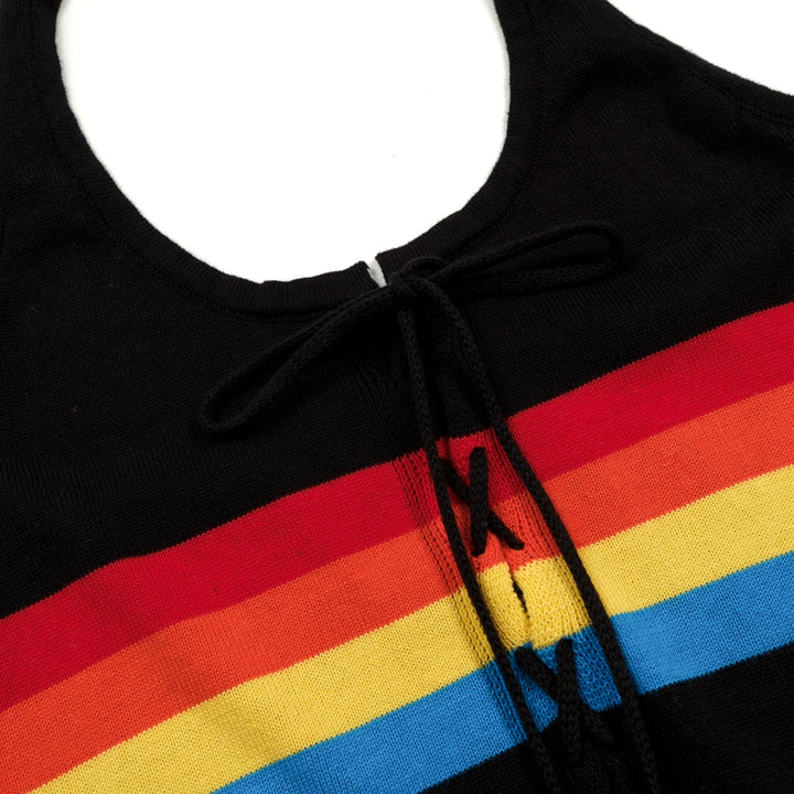 Women's Black 70s Rainbow Retro Knit Camisole Vest