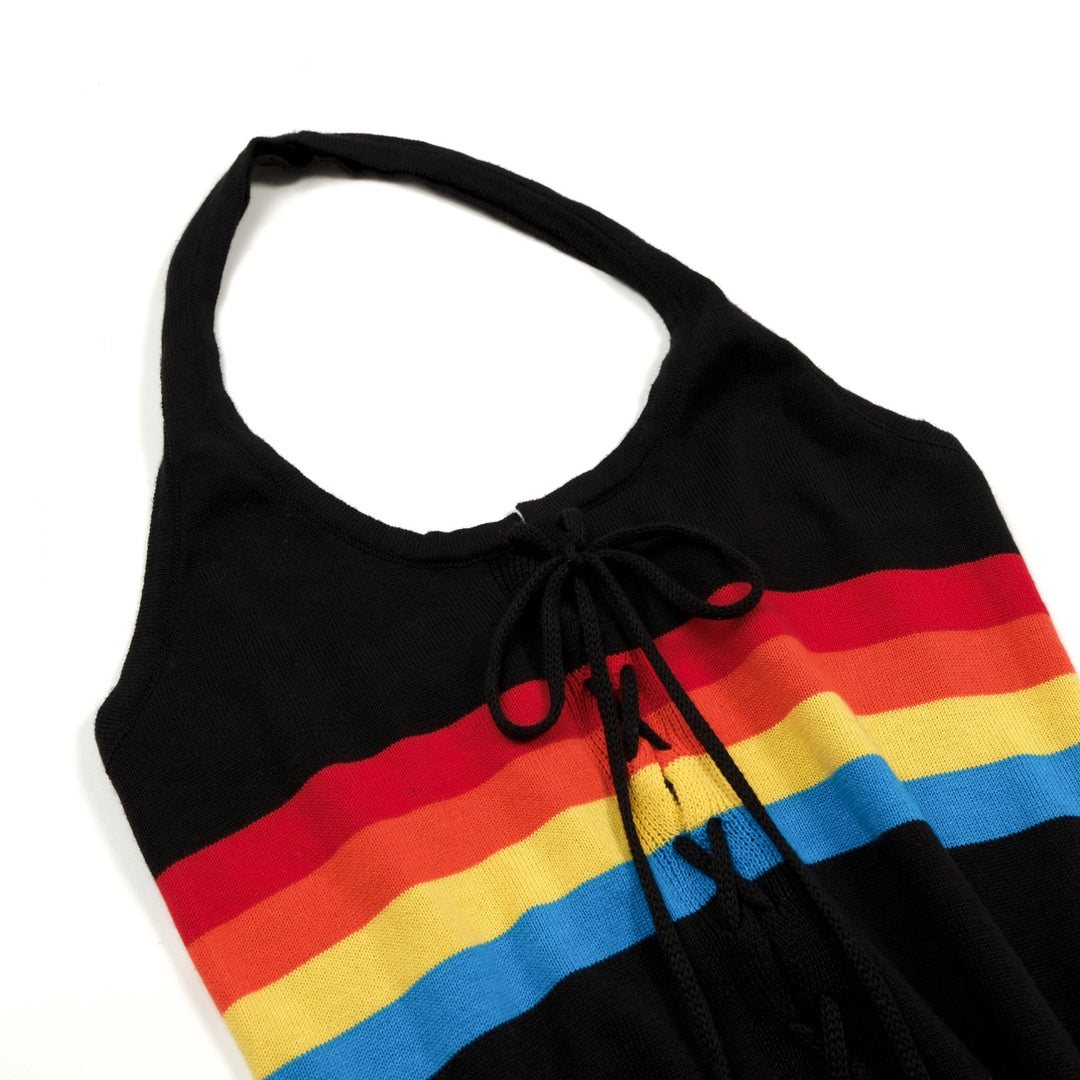 Women's Black 70s Rainbow Retro Knit Camisole Vest