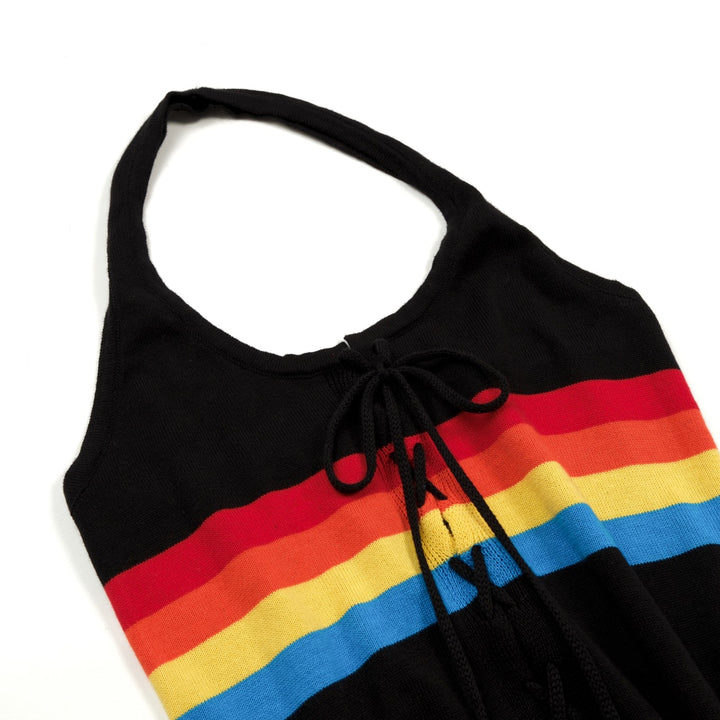 Women's Black 70s Rainbow Retro Knit Camisole Vest
