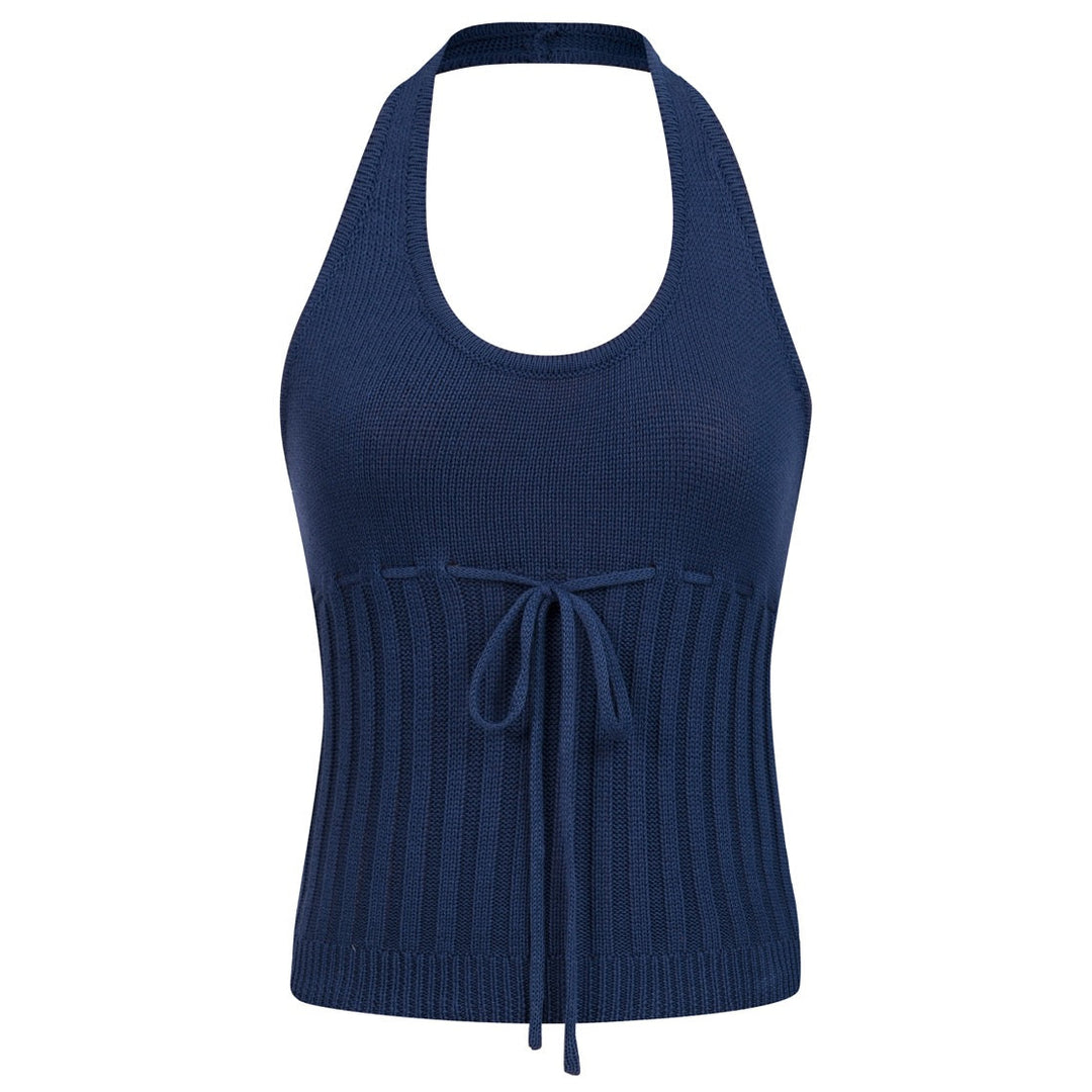 Mørkeblå minimalistisk camisole-strikket vest for kvinner