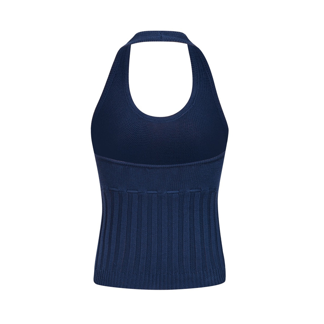 Mørkeblå minimalistisk camisole-strikket vest for kvinner