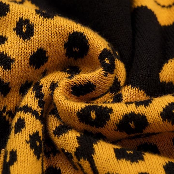 Damernas 70-tals Svart Leopard Blommig Jacquard Stickad Camisoleväst