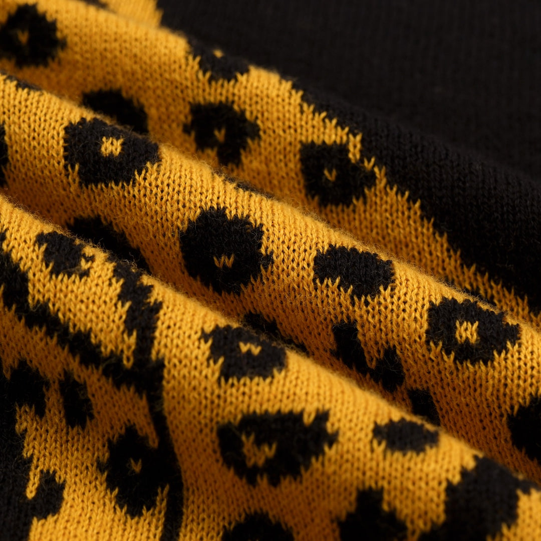 Damernas 70-tals Svart Leopard Blommig Jacquard Stickad Camisoleväst