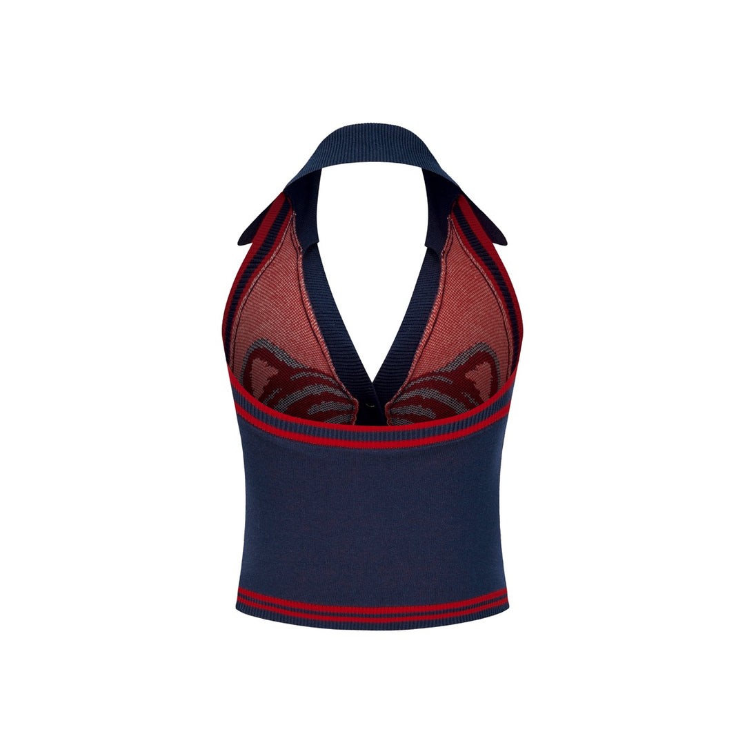 Women's Dark Blue 70s Folk Tiger Jacquard Camisole Knit Vest