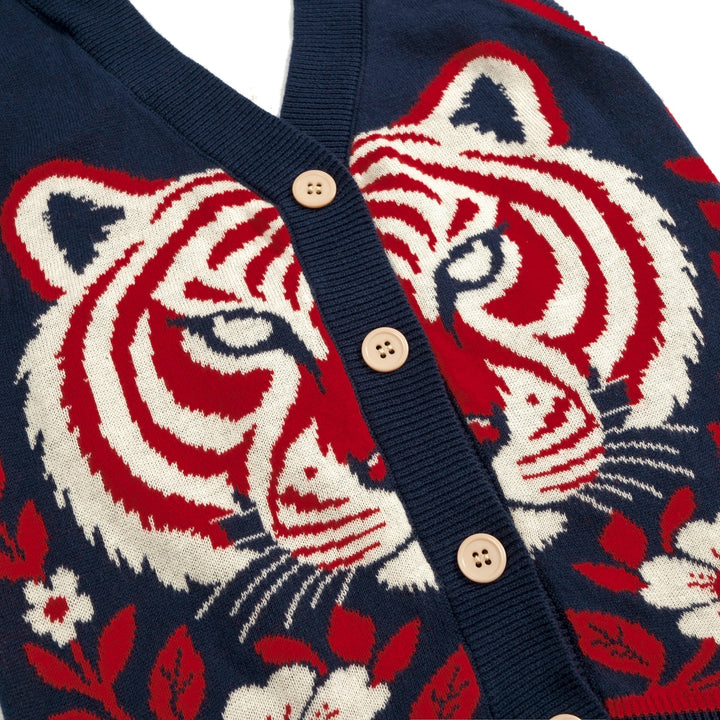 Women's Dark Blue 70s Folk Tiger Jacquard Camisole Knit Vest