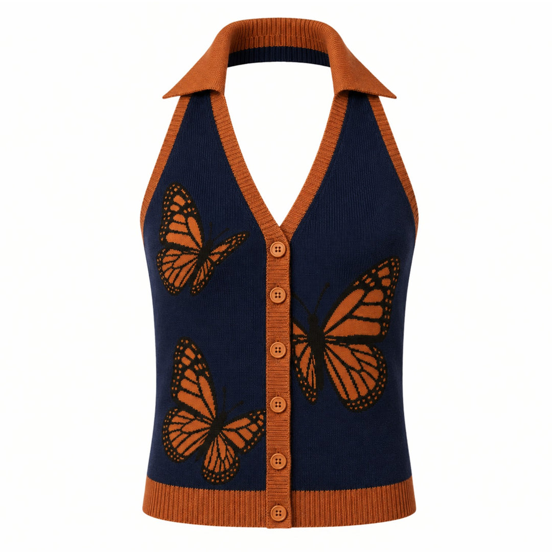 Damen Apricot Lustiges Tropisches Botanisches Jacquard-Stricktop