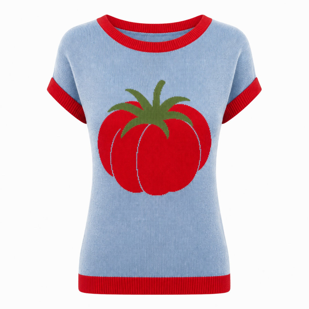 T-shirt da donna con scollo a V in maglia vintage nera Bee Jacquard
