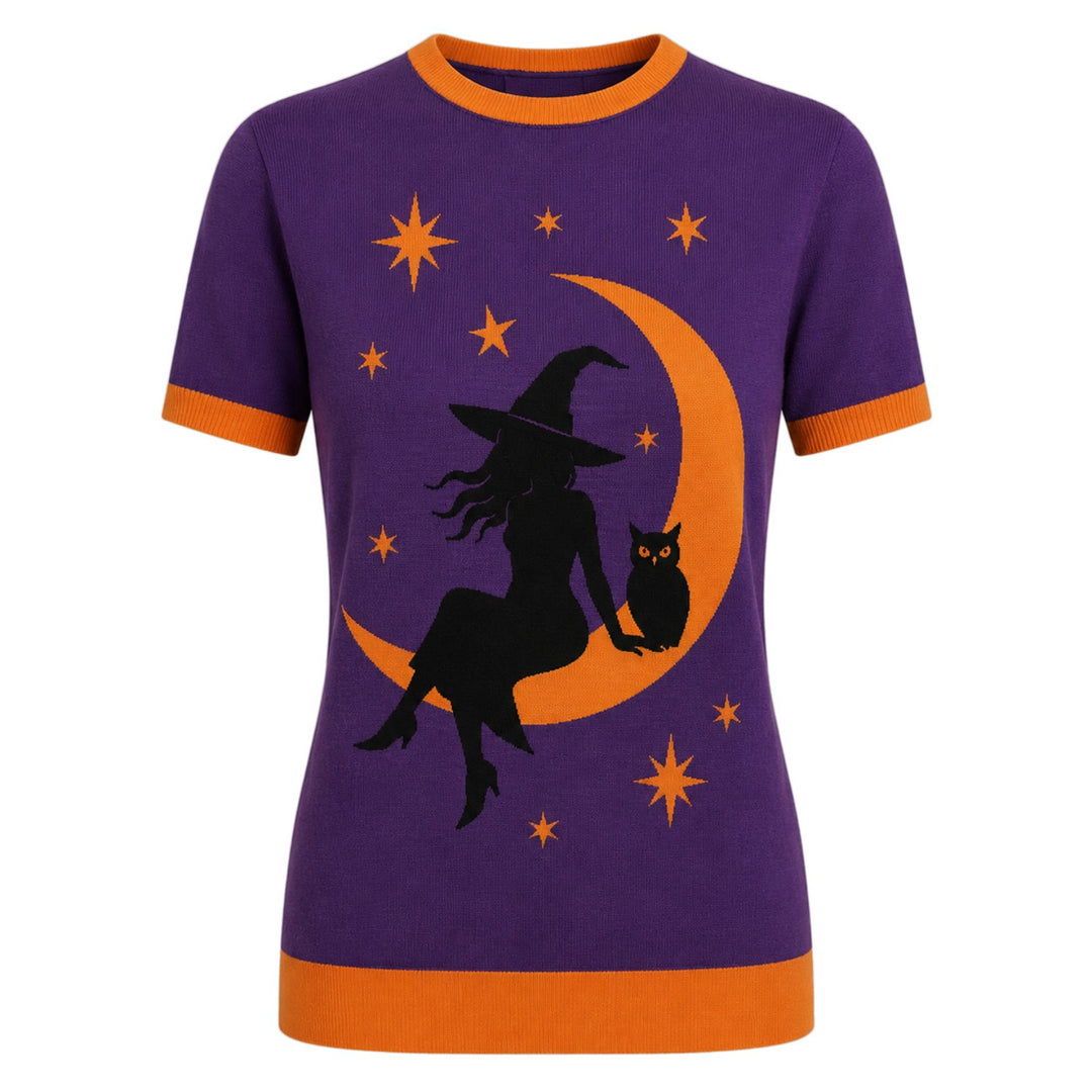 T-shirt in maglia jacquard a righe marroni da donna