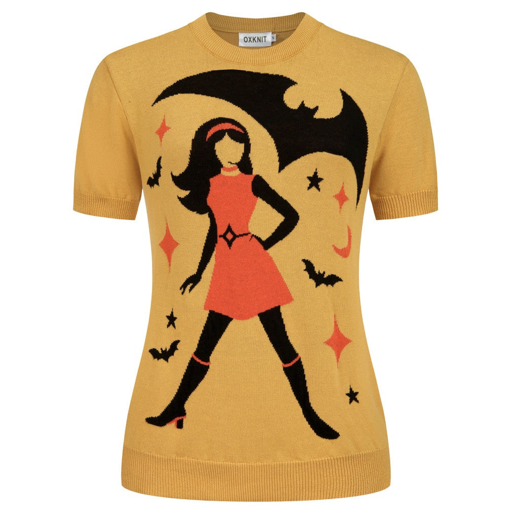 Dames Licht Khaki 60s Mod Meisje Jacquard Gebreid T-Shirt
