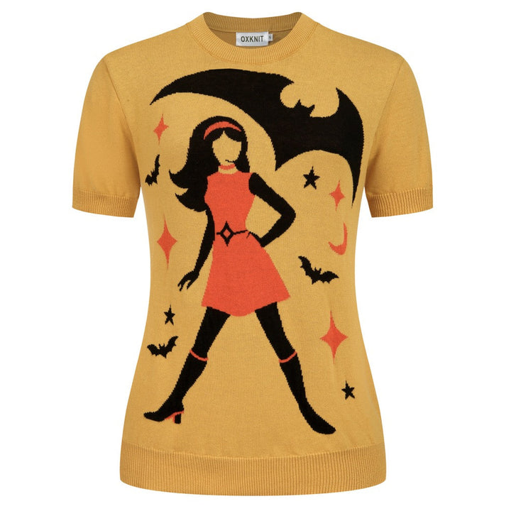 Dames Licht Khaki 60s Mod Meisje Jacquard Gebreid T-Shirt