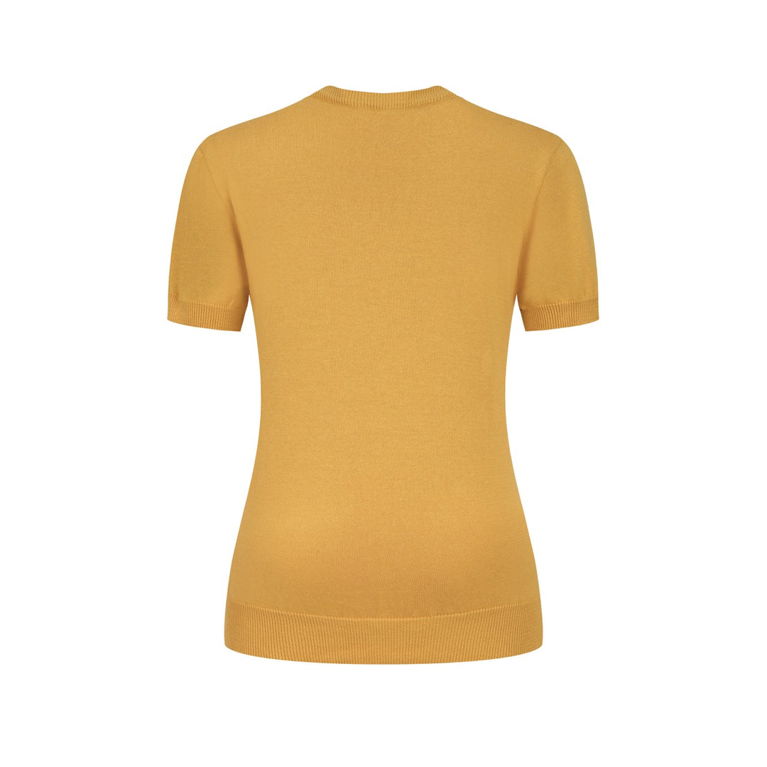 Dames Licht Khaki 60s Mod Meisje Jacquard Gebreid T-Shirt