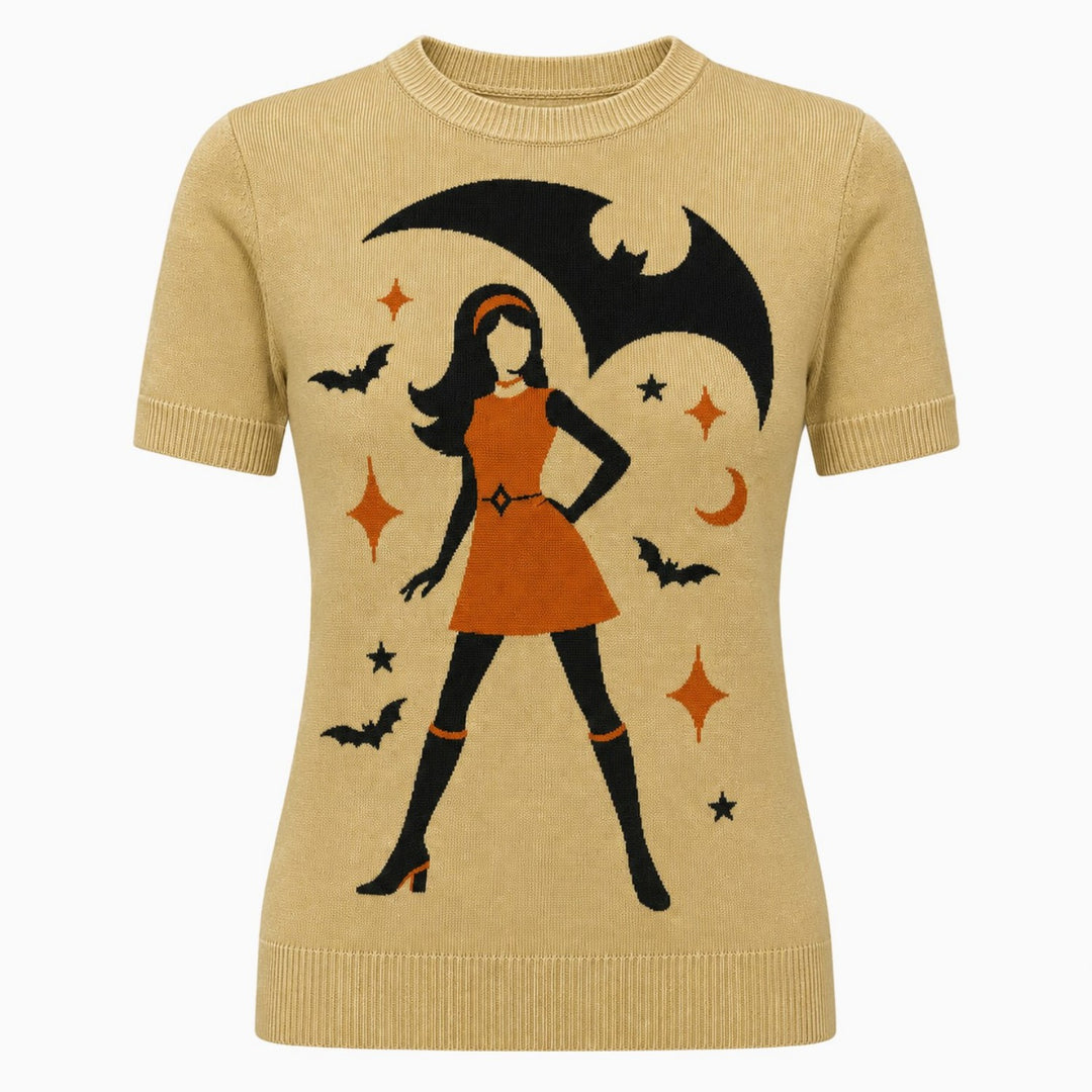 Women's Light Khaki 60s Mod Girl Jacquard Knit T-Shirt