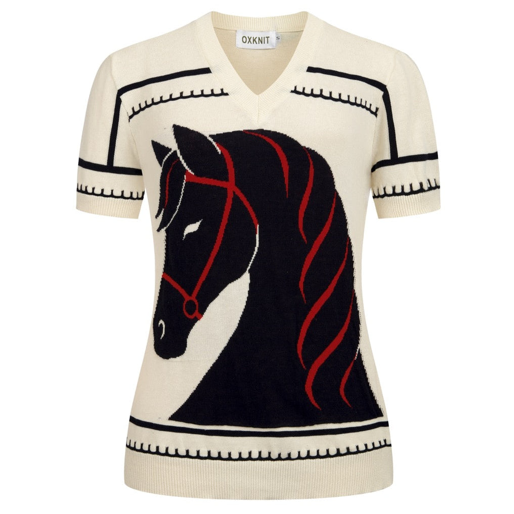 Dames Apricot Britse Vintage Chic Jacquard Gebreide T-Shirt