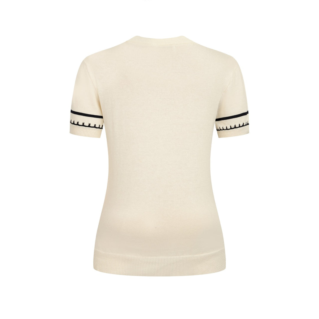 Dames Apricot Britse Vintage Chic Jacquard Gebreide T-Shirt