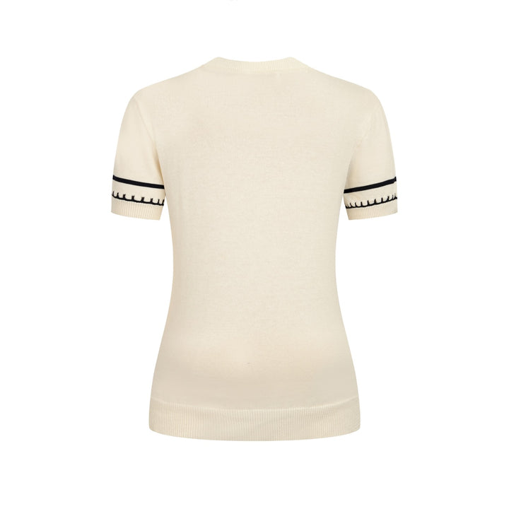 Dames Apricot Britse Vintage Chic Jacquard Gebreide T-Shirt