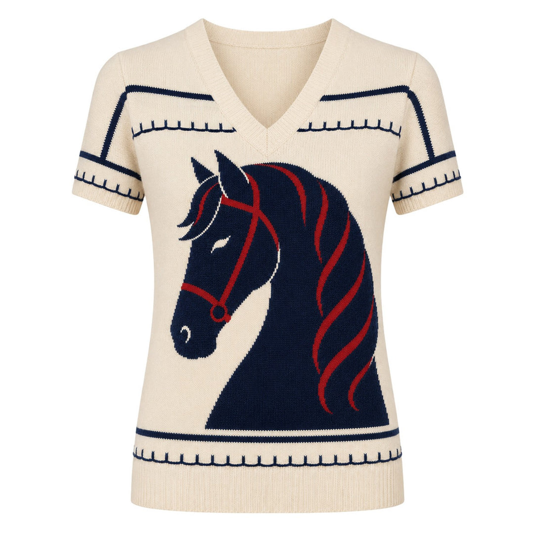 Women's Apricot British Vintage Chic Jacquard Knit T-Shirt