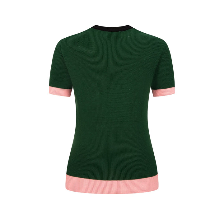 Women's Green Fun Dachshund Embroidered Knit T-Shirt