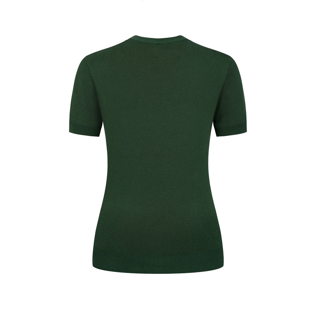Γυναικείο Πράσινο Vintage Πλεκτό T-Shirt με Ζακάρ Σχέδιο Ελαφιού Δάσους