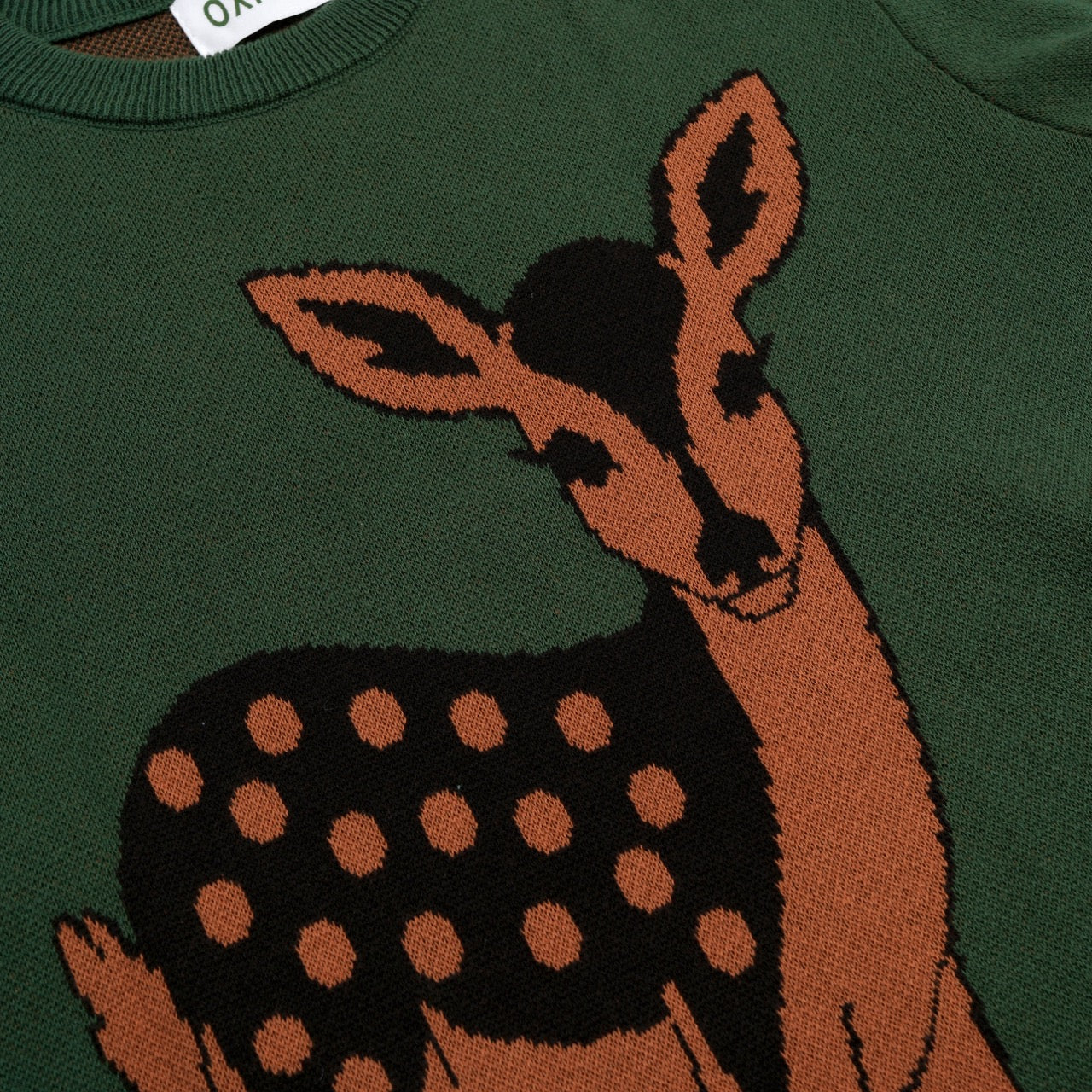 Women's Green Vintage Forest Deer Jacquard Knit T-Shirt – OXKnit