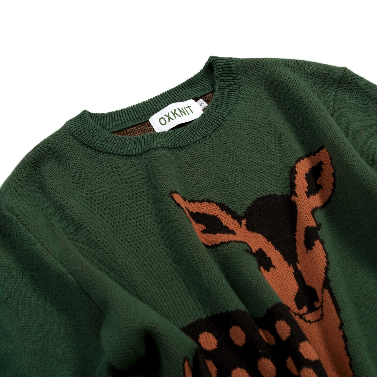 Women's Green Vintage Forest Deer Jacquard Knit T-Shirt – OXKnit