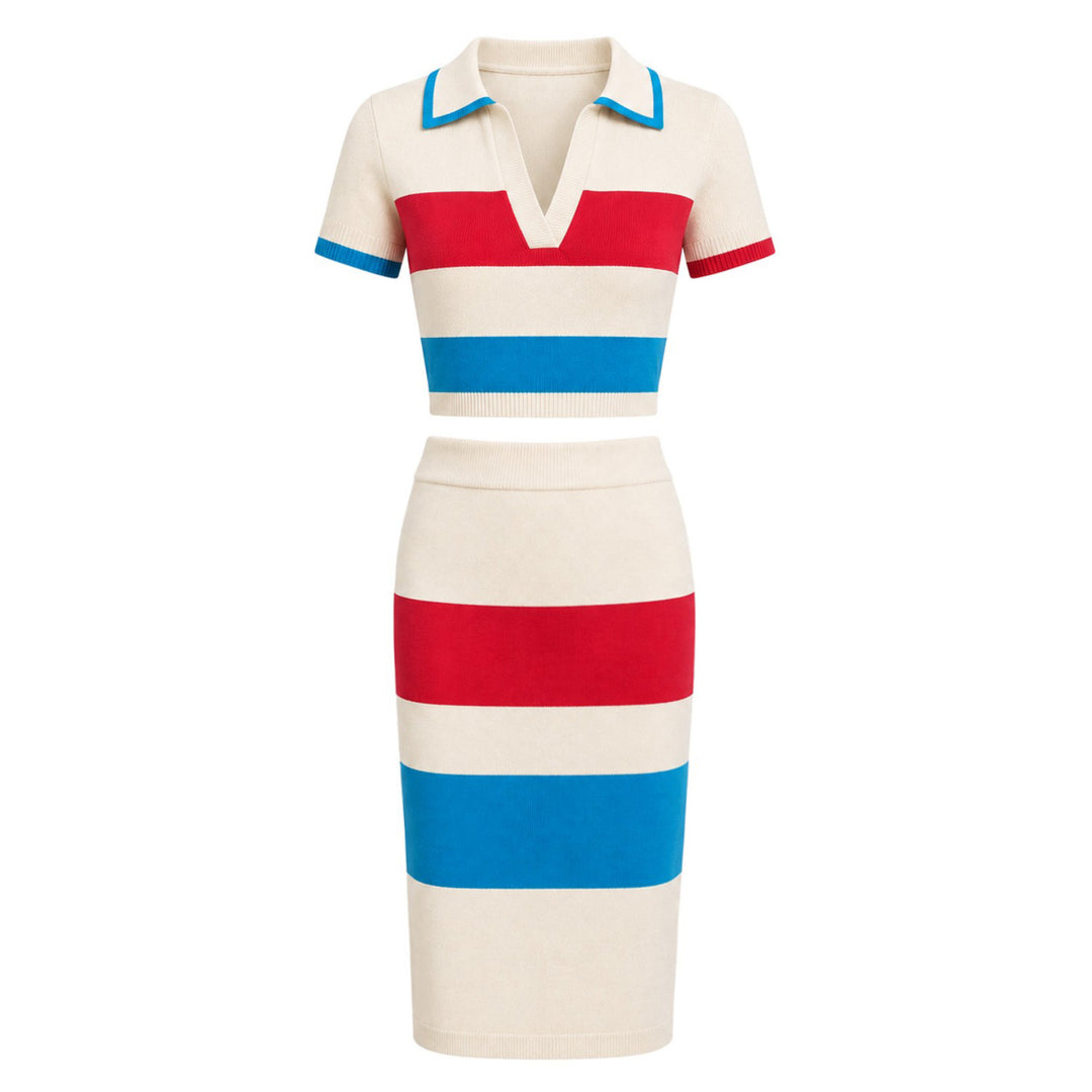 Damen Kleid-Set mit abstraktem Pop-Retro-Jacquard-Muster
