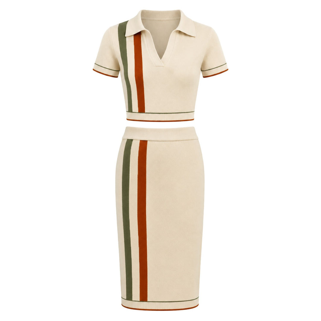 Damen Kleid-Set mit abstraktem Pop-Retro-Jacquard-Muster