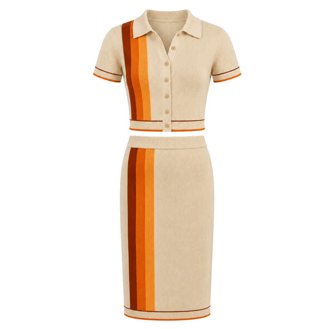 Damen Kleid-Set mit abstraktem Pop-Retro-Jacquard-Muster