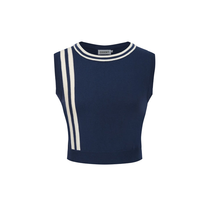 Women's Blue 70s Striped Collegiate Knit Vest Set Dress
