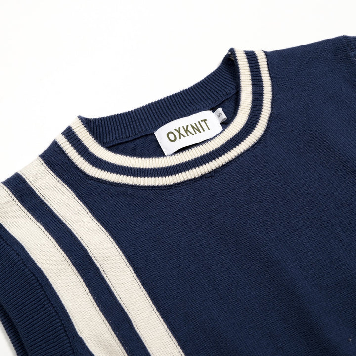 Women's Blue 70s Striped Collegiate Knit Vest Set Dress