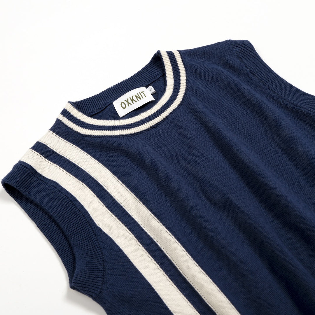 Women's Blue 70s Striped Collegiate Knit Vest Set Dress