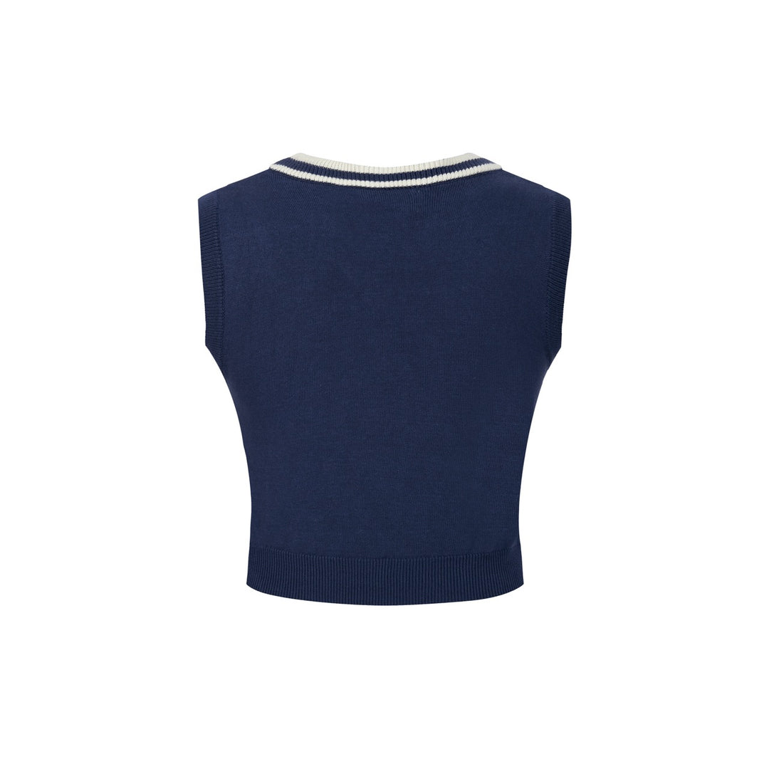 Women's Blue 70s Striped Collegiate Knit Vest Set Dress