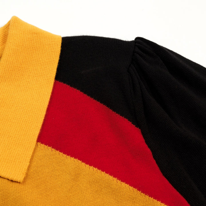 Dames Zwarte 70s Space Age Stijl Korte Mouw Gebreide Jurk met Zak