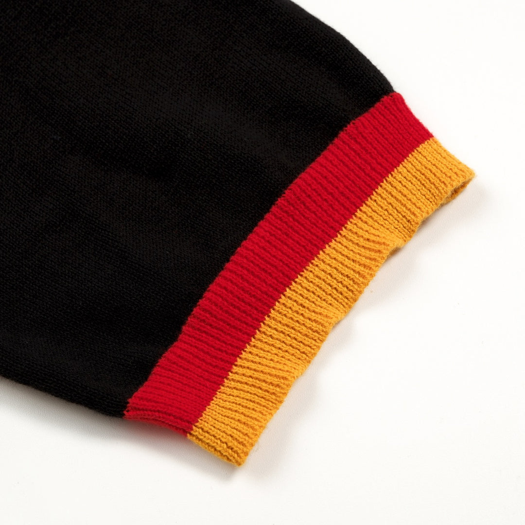 Dames Zwarte 70s Space Age Stijl Korte Mouw Gebreide Jurk met Zak