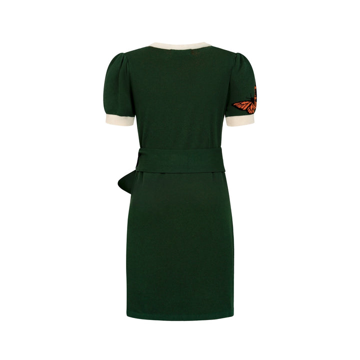 cottagecore green dress Women’s Deep Vintage Style Short Sleeve Knit with Pocket, Green / L BELT Simplicity Classic Style Ladies Grass Green colors Style:With 39in Train