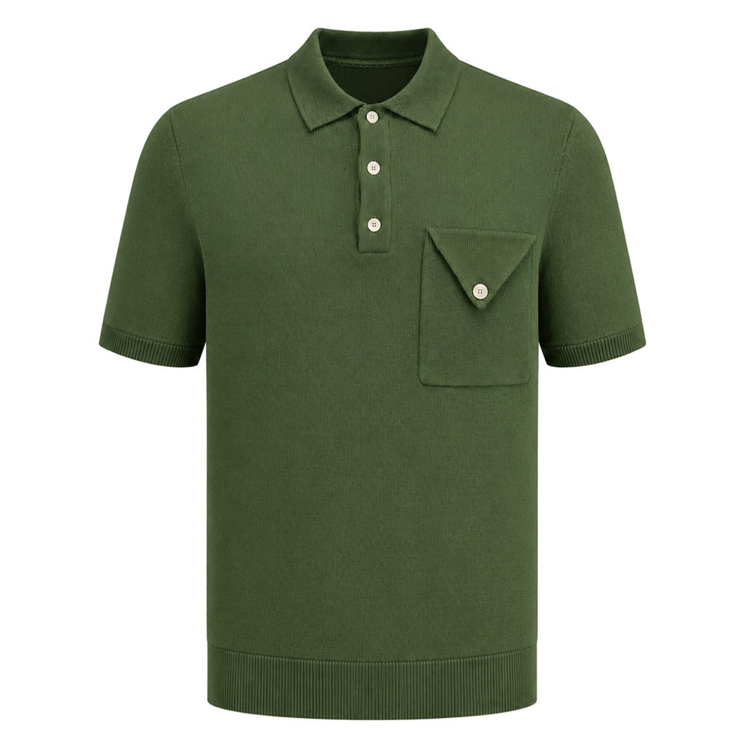 Donkerblauw jacquardgebreid T-shirt voor heren