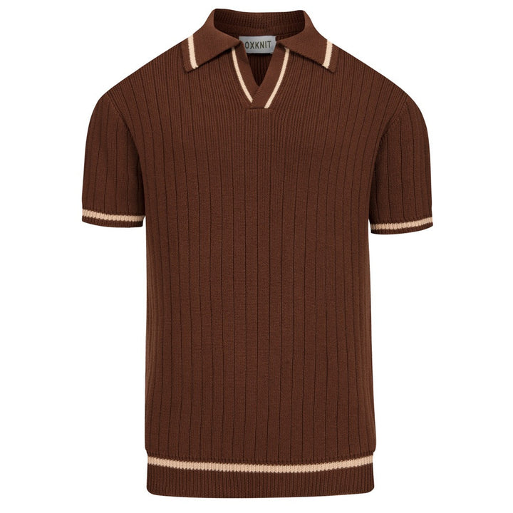 Herre 70'er Mørk Kaffe Italiensk Kyst Resort Strik Polo T-shirt